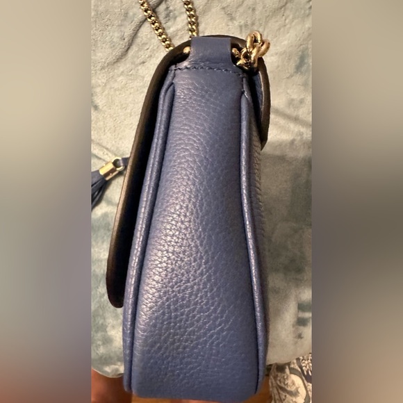 100% Authentic Gucci Pebbled Calfskin Medium Soho Flap Crossbody Periwinkle - Picture 8 of 13